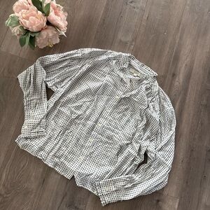 New LOFT Dolman Black & White Stitch Stripe Pleat Oversized Button Up Top